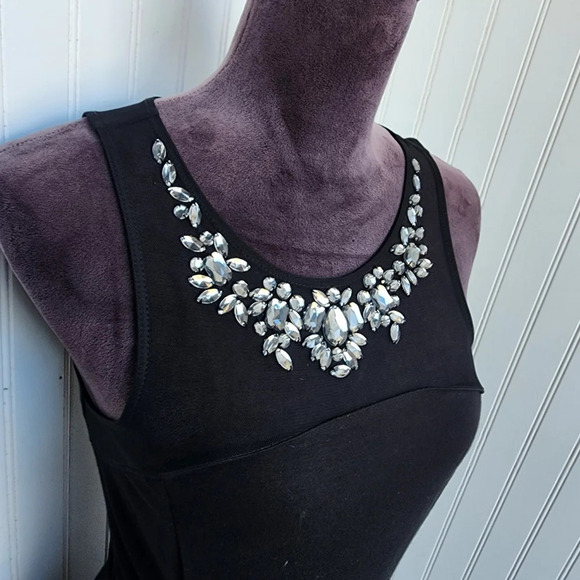 Express Stretch Dress Black Mesh Top Jewels Sleveless Women's Rayon Sz 4 - Picture 3 of 16